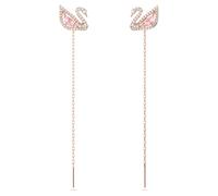 Swan drop earrings, Swan, Pink, Rose gold-tone plated