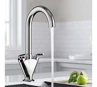 Swan Dual Lever Kitchen Mixer Tap - Twin Lever Swivel Spout Tap for Kitchen Sink, 1 Hole, Chrome