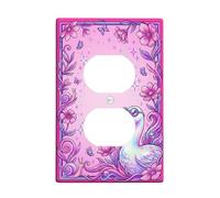Swan Duplex Outlet Covers Wall Plate, Fanciful Playful Flowers Butterflies Spring Peach Plastic Standard Size Face Plates for Electrical Outlets for New Apartment Home Bedroom Office Decor