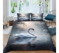 Swan Duvet Cover Microfiber Bedding Set, 3D Print Duvet Quilt Cover&Pillowcase, With Zipper Closure, Soft Comforter Cover for Men Woman Kids 3 Piece Set Double（200x200cm）