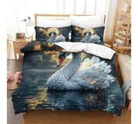 Swan Duvet Cover Set 3D Printed Animals Quilt Cover with 2 Pillow Cases Comforter Cover Included Machine Washable with Zipper Closure 3 Pcs for Children's And Adults Super King(260x220cm)