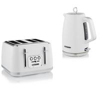 Swan Elegance 1.7L 3Kw Kettle And 4-Slice Toaster Set - Textured Gloss White With Chrome Trim