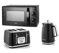 Swan Elegance Black 1.7L 3KW Kettle, 4 Slice Toaster and 700W 20L Manual Microwave SM4420BLK Contemporary Matching Kitchen Set with a Premium Sleek Black Finish