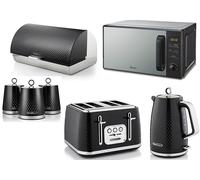 Swan Elegance Black 1.7L Kettle, 4 Slice Toaster, Breadbin, Canisters and 20L Digital Microwave SM4421BLK. Contemporary Matching Kitchen Set with a Premium Textured Black Finish