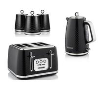 Swan Elegance Black 5-Piece Kitchen Set - 1.7L Kettle, 4-Slice Toaster & 3 Canisters