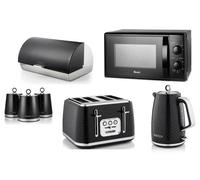 Swan Elegance Black 7-Piece Kitchen Set - Premium Textured Gloss Black Finish With Chrome Accents