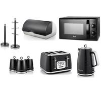 Swan Elegance Black 9-Piece Matching Kitchen Set - Textured Gloss Black Finish With Chrome Accents