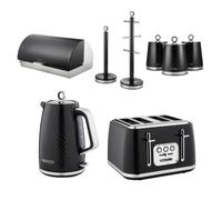 Swan Elegance Black Kettle 4 Slice Toaster Bread Bin Canister Tree Set