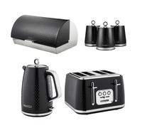 Swan Elegance Black Kettle, 4 Slice Toaster, Bread Bin Canisters Set