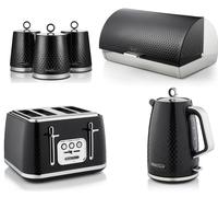 Swan Elegance Black Kettle Toaster Breadbin & Canisters Matching Kitchen Set