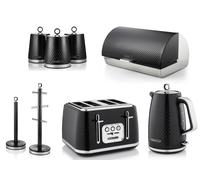 Swan Elegance Black Kettle Toaster Breadbin Canisters Mug Tree Towel Pole Set