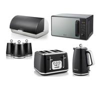 Swan Elegance Black Kettle Toaster Microwave Bread Bin Canisters Set