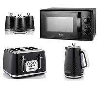 Swan Elegance Black Kettle Toaster Microwave & Canisters Matching Kitchen Set