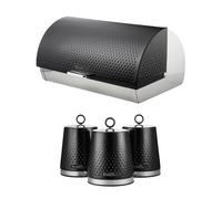 Swan Elegance Bread Bin & Canisters Kitchen Set (Black)