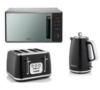 Swan Elegance Kettle, 4 Slice Toaster & 800W 20L Digital Microwave Set in Black