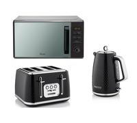 Swan Elegance Black 1.7L 3KW Kettle, 4 Slice Toaster & 800W 20L Digital Microwave SM2241BLK. Contemporary Matching Kitchen Set with a Premium Sleek Black Finish