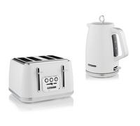 Swan Elegance Kettle & 4 Slice Toaster Textured White Gloss & Chrome