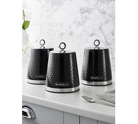 Swan Elegance Set of 3 Kitchen Storage Canisters for Tea, Coffee, and Sugar with Textured Gloss Finish and Stainless Steel Accents, 1.3L, Black