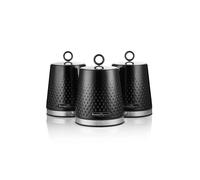 Swan Elegance Set of 3 Kitchen Storage Canisters for Tea, Coffee, and Sugar with Textured Gloss Finish and Stainless Steel Accents, 1.3L, Black