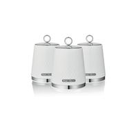 Swan Elegance Set of 3 Kitchen Storage Canisters for Tea, Coffee, and Sugar with Textured Gloss Finish and Stainless Steel Accents, 1.3L, White