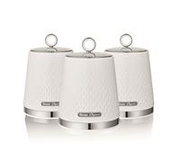Swan Elegance Set of 3 Kitchen Storage Canisters for Tea, Coffee, and Sugar with Textured Gloss Finish and Stainless Steel Accents, 1.3L, White