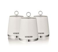 Swan Elegance Set of 3 Kitchen Storage Canisters for Tea, Coffee, and Sugar with Textured Gloss Finish and Stainless Steel Accents, 1.3L, White