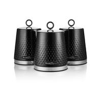 SWAN Elegance SWKA18533BLK Set of 3 Kitchen Storage Canisters for Tea, Coffee, and Sugar with Textured Gloss Finish and Stainless Steel Accents, 1.3L,
