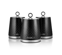 SWAN Elegance SWKA18533BLK Set of 3 Kitchen Storage Canisters for Tea, Coffee, and Sugar with Textured Gloss Finish and Stainless Steel Accents, 1.3L, Black