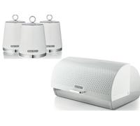 Swan Elegance White 14L Breadbin With 3 X 1.3L Tea, Coffee, Sugar Canisters