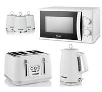 Swan Elegance White 6 Piece Kitchen Set - Kettle, 4-Slice Toaster, Canisters & Sm4420Wht Microwave Kitchen Set