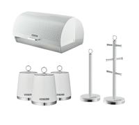 Swan Elegance White Bread Bin Canisters Mug Tree Pole Kitchen Set