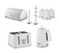 Swan Elegance White Kettle 4 Slice Toaster Bread Bin Canisters Mug Set