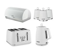 Swan Elegance White Kettle, 4 Slice Toaster, Bread Bin Kitchen Set
