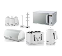 Swan Elegance White Kettle Toaster Microwave & Kitchen Storage Set