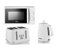 Swan Elegance White Kitchen Bundle: 1.7L Kettle, 4-Slice Toaster & 700W SM4420WHT Microwave