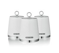 Swan Elegance Set of 3 Kitchen Storage Canisters for Tea, Coffee, and Sugar with Textured Gloss Finish and Stainless Steel Accents, 1.3L, White