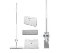 Swan Elevate Self-Wringing Flat Mop and Space Saving Folding Bucket Set, Built-In Wringing System, Ridged Microfibre Pad, White SWFC2012WHTN