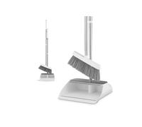 Swan Elevate Long-Handled Dustpan & Brush Set with Angled Feathered Soft Bristles, Posture-Positive with Built-In Retractable Comb for Easy Cleaning & Storage Loop, White SWFC2006WHTN