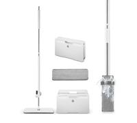 Swan Elevate Self-Wringing Flat Mop and Space Saving Folding Bucket Set, Built-In Wringing System, Ridged Microfibre Pad, White SWFC2012WHTN