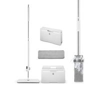 Swan Elevate Self-Wringing Flat Mop and Folding Bucket Set with Built-In Wringing System, 2 Settings, Ridged Microfibre pad, White