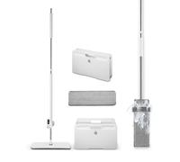 Swan Elevate Self-Wringing Flat Mop and Space Saving Folding Bucket Set, Built-In Wringing System, Ridged Microfibre Pad, White SWFC2012WHTN