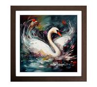 Swan Expressionism No.1 Framed Print | 18x18 Inch Walnut Framed Wall Art | Ready to Hang | Eclectic Animal Picture | Living Room Bedroom Lounge Office