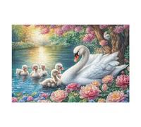 Swan Family with Five Cygnets 1000 Piece Jigsaw Puzzle for Adults Teens Game Room Decor Fun Challenge Whimsical Design for Game Lovers 1000 PCS