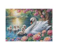 Swan Family with Five Cygnets 300-piece Jigsaw Puzzle Set For Adults Teens 14+ Logic Skill Indoor Game Family Game Night Summer Thick Cardboard 300 PCS