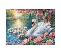 Swan Family with Five Cygnets 500 Pcs Jigsaw Puzzle Bundle Family Puzzle Lovers Fun Family Game Mindful Activity Spring Durable Cardboard 500 PCS