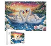 Swan Family with Roses Under Starry Sky 300 Piece Jigsaw Puzzle for Seniors Quiet Indoor Time Memory Training Gift for Daily Leisure 300 PCS