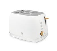 Swan Fjord 2 Slice Toaster with 7 Browning Levels for Toast, Bagels, Breakfast Muffins, Defrost/Reheat/Cancel, Removable Crumb Tray, Non-Slip Feet, 800W, White with Wooden Accents, ST19030WHT