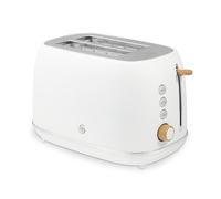 Swan Fjord 2 Slice Toaster with 7 Browning Levels for Toast, Bagels, Breakfast Muffins, Defrost/Reheat/Cancel, Removable Crumb Tray, Non-Slip Feet, 800W, White with Wooden Accents, ST19030WHT