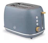 Swan Toaster Fjord 800W 2-Slice – 7 Browning Levels, Defrost/Reheat, Grey with Wooden Accents
