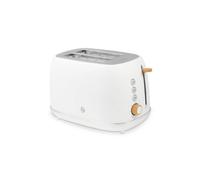 Swan Fjord 2 Slice Toaster with 7 Browning Levels for Toast, Bagels, Breakfast Muffins, Defrost/Reheat/Cancel, Removable Crumb Tray, Non-Slip Feet, 800W, White with Wooden Accents, ST19030WHT